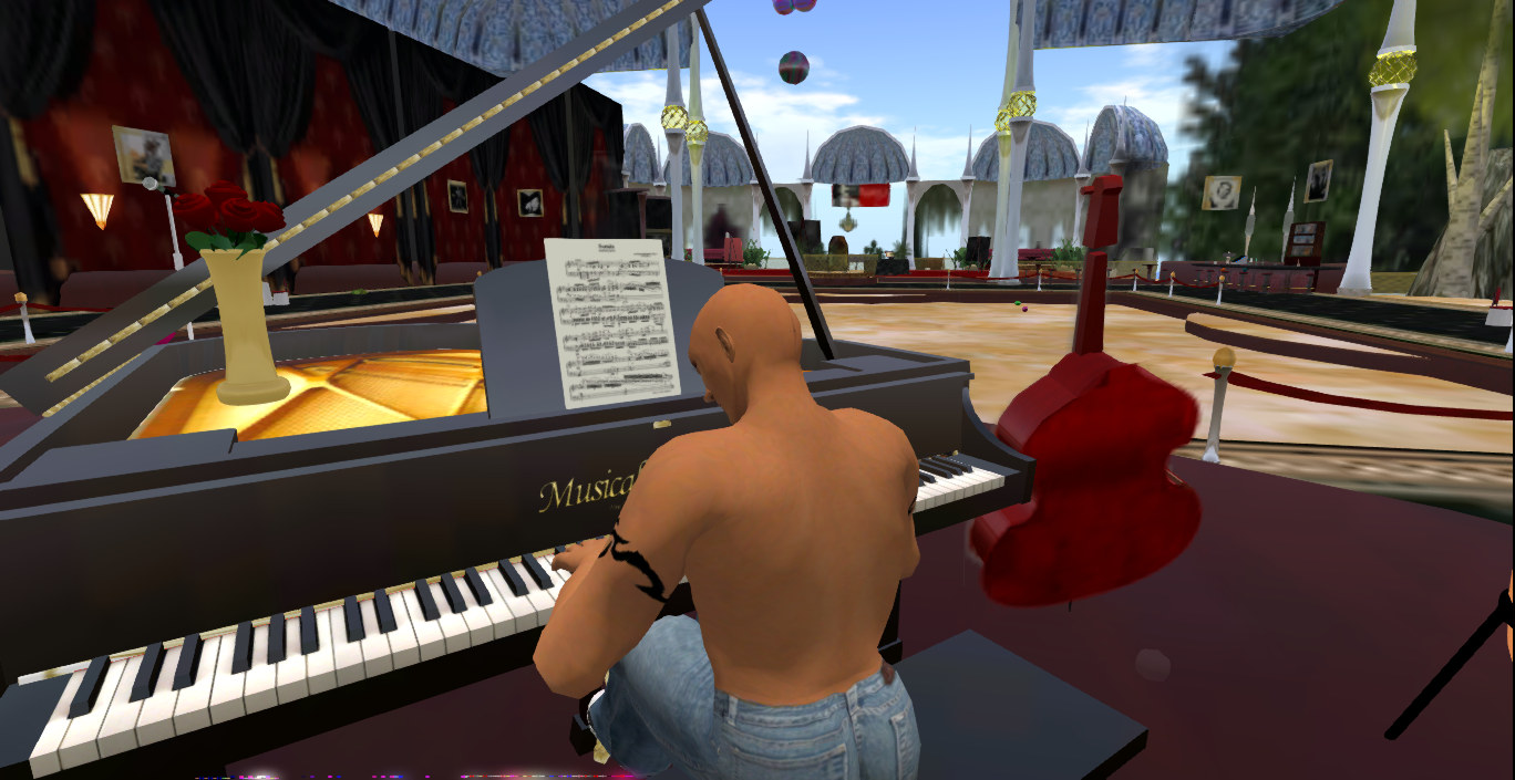 Crypto Musician playing piano at club